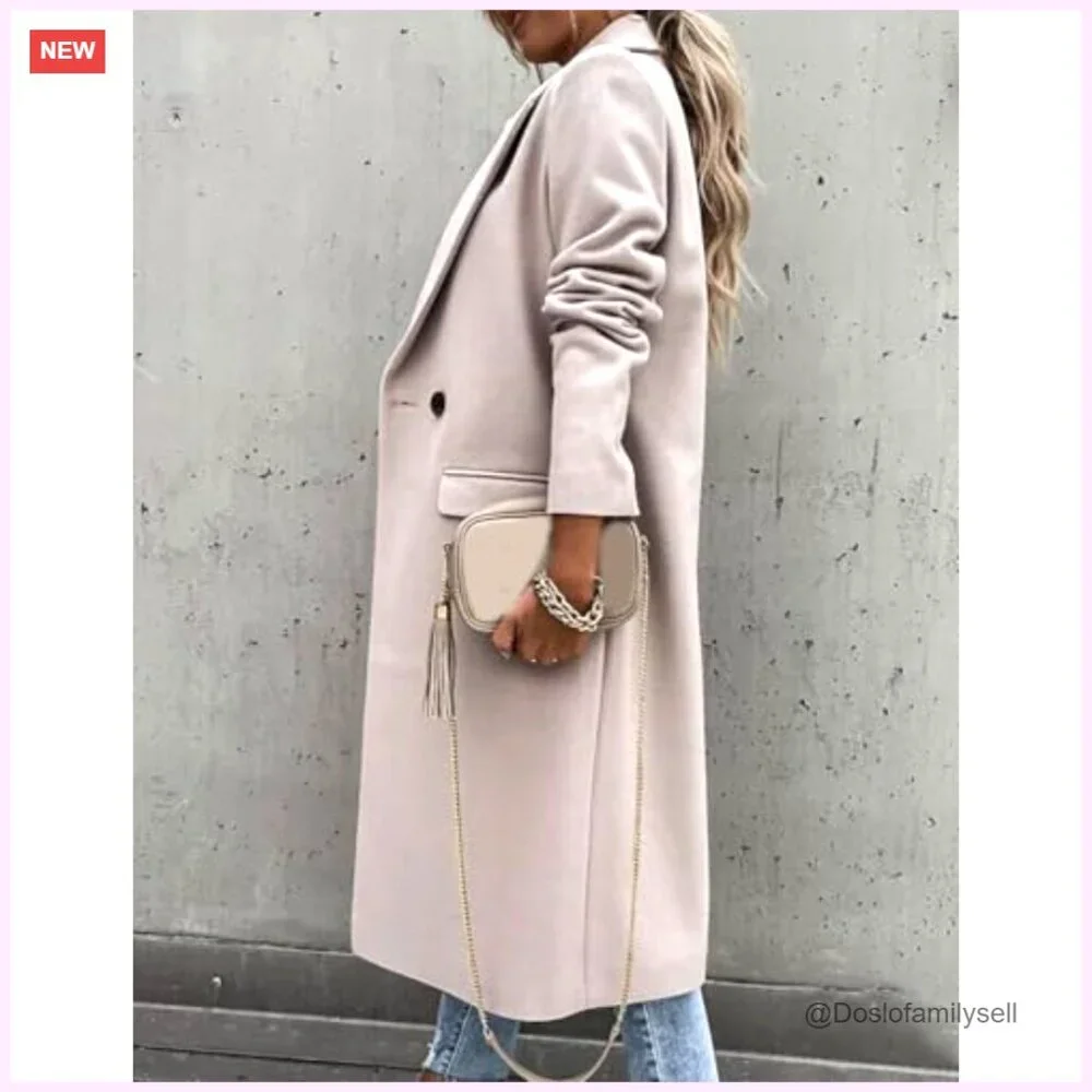 Long Wool Peacoat Classic Notch Lapel Dressy Fall Winter Coat Jacket - Picture 4 of 4